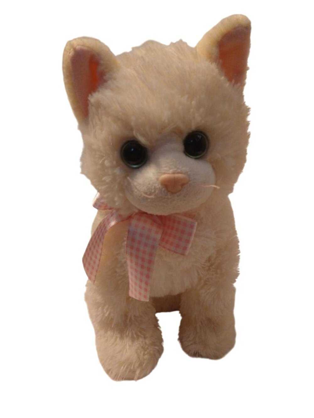 Ty Classic Champagne Cream Ivory Cat with Pink Checkered Bow